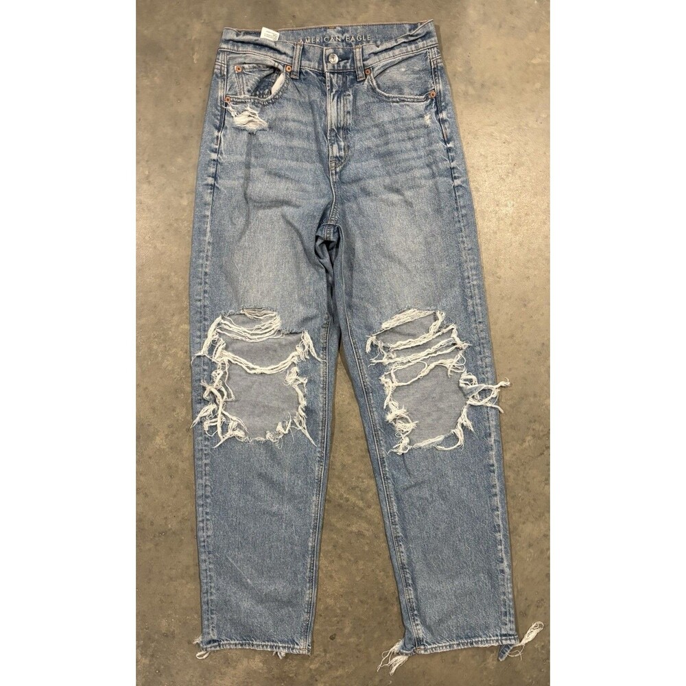 American Eagle Jeans Womens Sz 4 Regular Highest Rise Baggy Straight Distressed